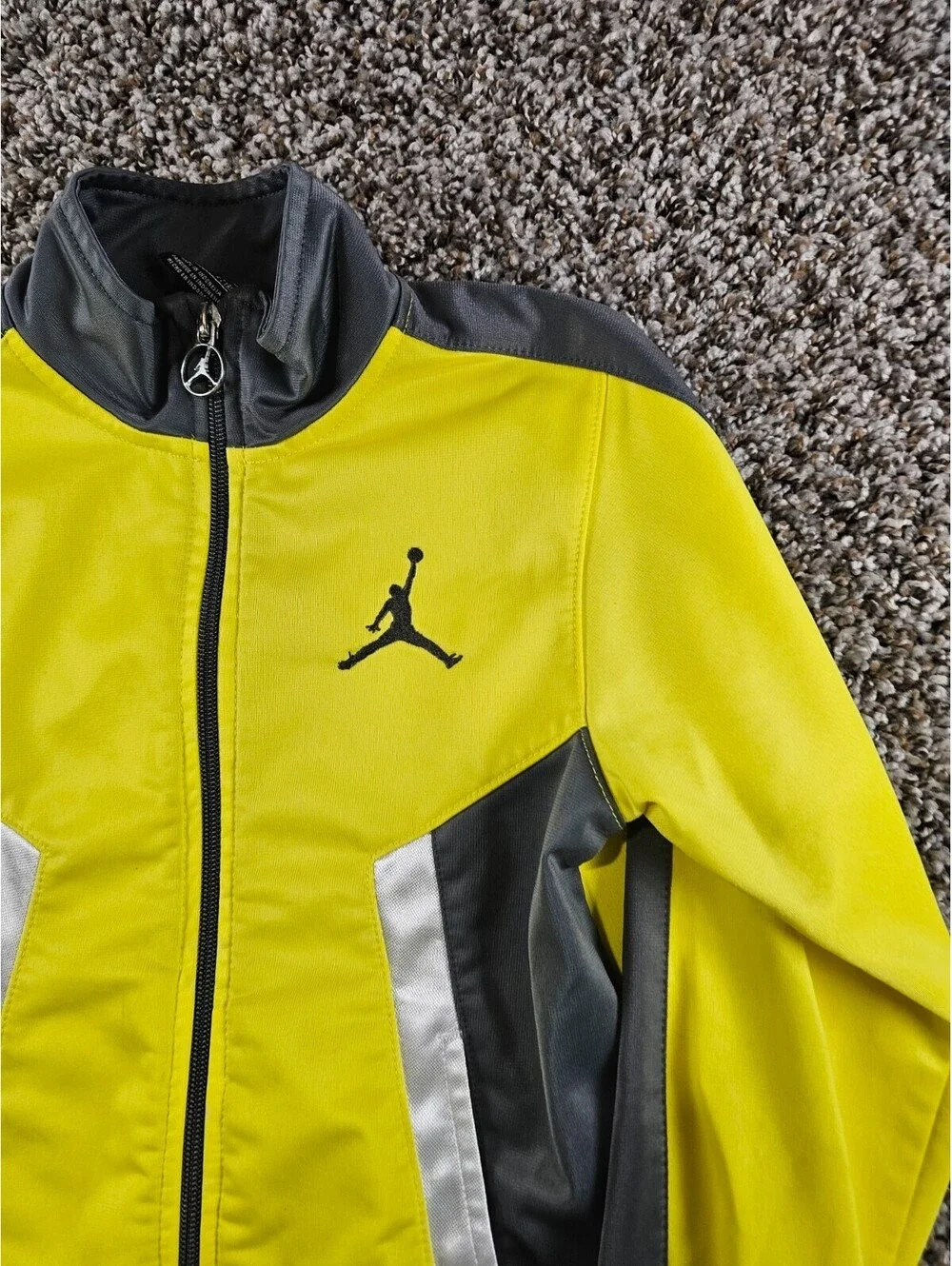 Nike Air Jordan Boys Sz 6/7 Zip Up Track Jacket Bright Yellow Gray